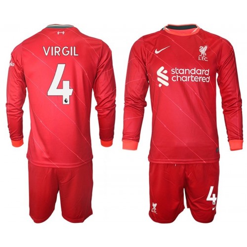 Liverpool VIRGIL 4 Fodboldtrøjer Børn Hjemmebanesæt 2021/22 Langærmet Liverpool VIRGIL 4 Fodboldtrøjer Børn Hjemmebanesæt 2021/22 Langærmet